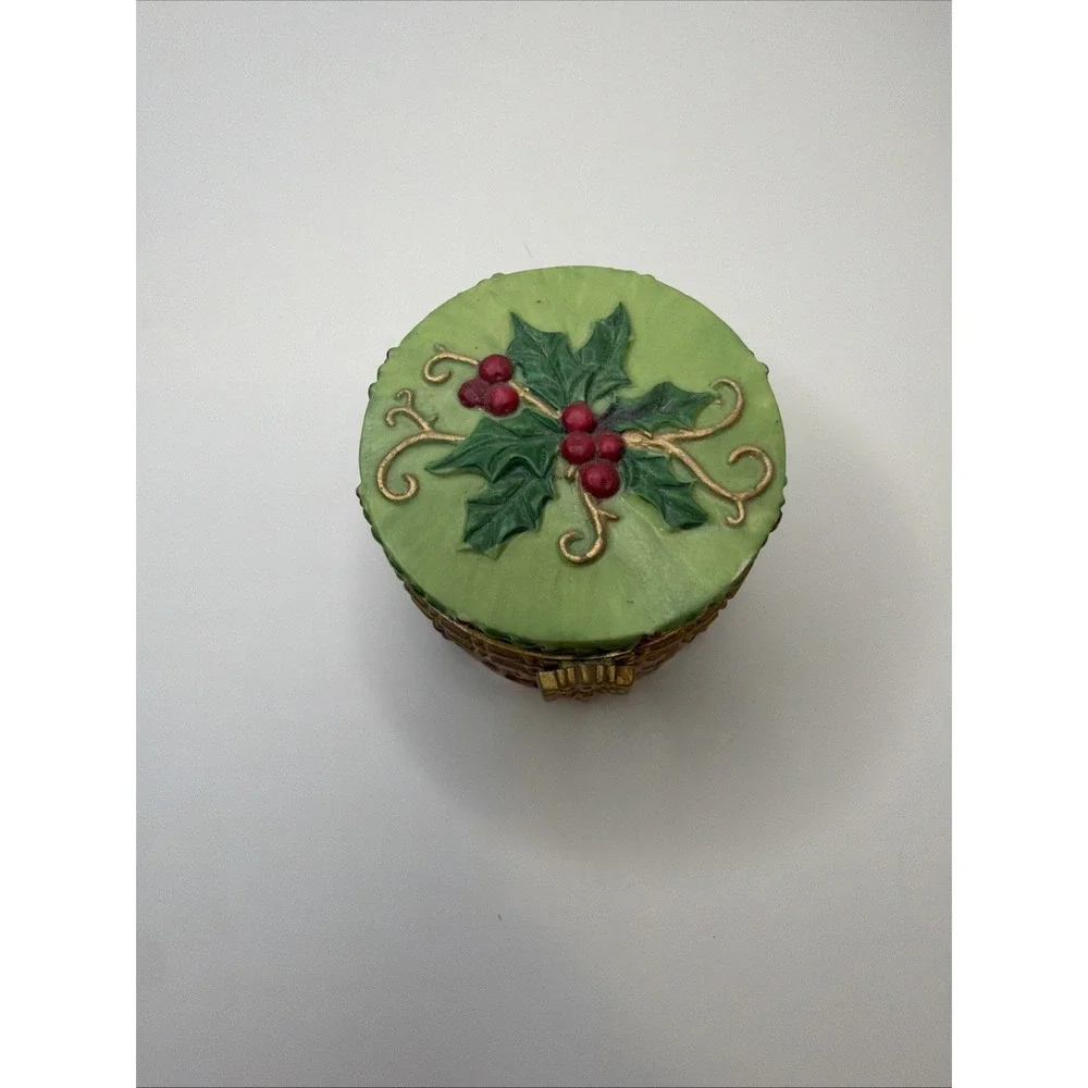 Dillards 2001 Collectible Hinged Trinket Box Resin Holly Berries Christmas